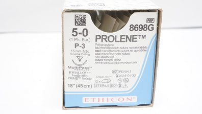 Ethicon 8698G 5-0 PROLENE Stre P-3 13mm 3/8c Reverse Cutting 18 in. (x)-Box of 8